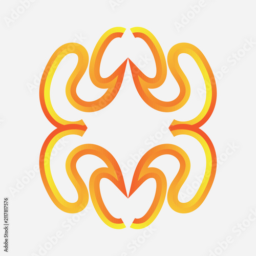 Abstract Orange and Gold Symmetrical Tribal Floral Logo Vector Design
