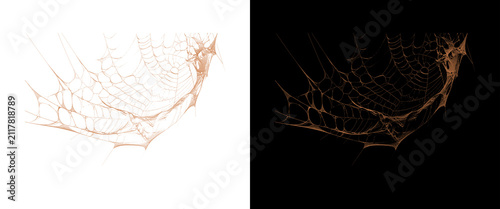 Intricate spider web design elements, golden cobweb textures on black and white backgrounds, spooky halloween decorative spiderweb set
