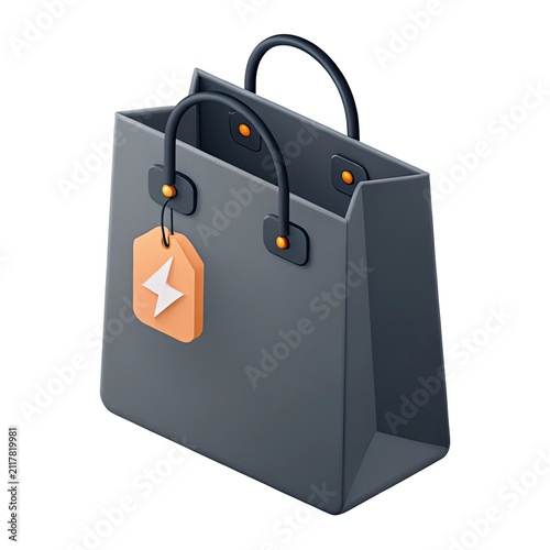 Black Friday shopping bag with sale tag. Retail consumer carrying a shopping bag for holiday deals.