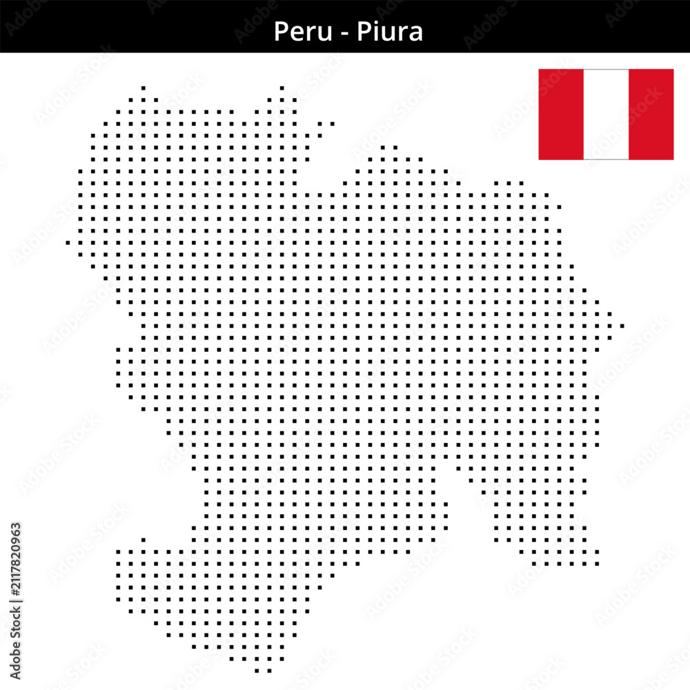 Fototapeta premium Map of Peru region Piura in small size square dots