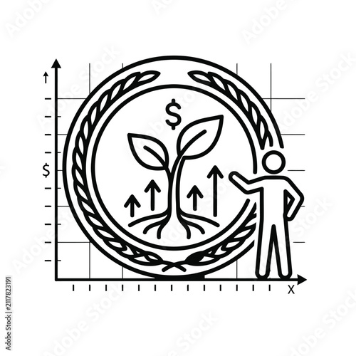 фотографія icon of a growing plant sprout inside a classic coin, financial growth silhouett