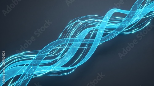 Abstract Big Data Flow Visualization with Glowing Cyan Ribbon Streams on Dark Background