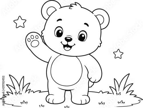 Cute Little Bear Coloring Page for Kids - Black and White Vector Line Art