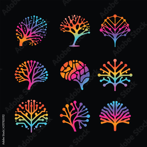 neural network vector clip art logo design illustration icon set collection