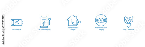 Electric Vehicle Charging Solutions and Battery Line Icons