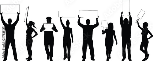 Protesters Holding Blank Signs Silhouette Vector Illustration Representing Public Demonstration, Peaceful Protest, Social Activism, Civic Rights and Advocacy