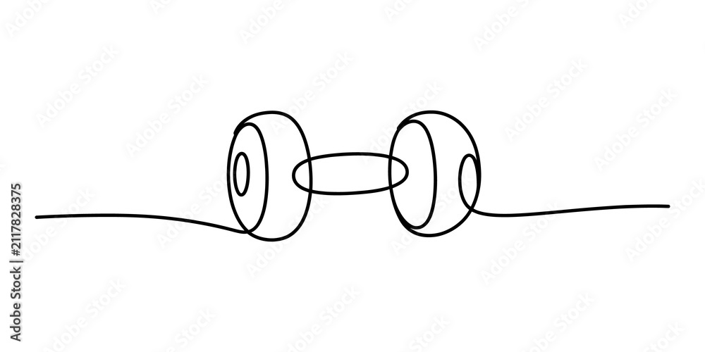 Fototapeta premium Continuous single line drawing of a simple dumbbell gym equipment