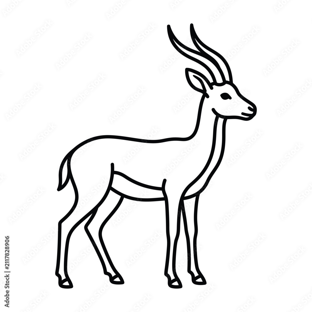 Fototapeta premium Elegant gazelle antelope line art drawing with antelope wildlife standing illustration graceful