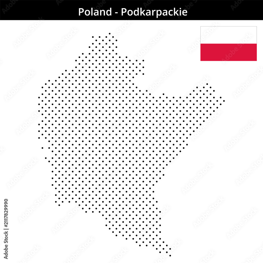 Obraz premium Map of Poland region Podkarpackie in small cross shaped dots
