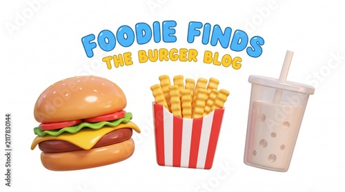Burger meal with fries and a milkshake represents a fast food lifestyle blog theme for online content creators.