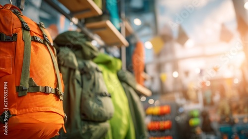 Vibrant Display of Adventure Gear in Outdoor Store Concept Setting