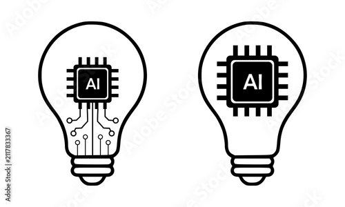 Artificial intelligence concept, ai chip inside light bulb icon set, vector illustration