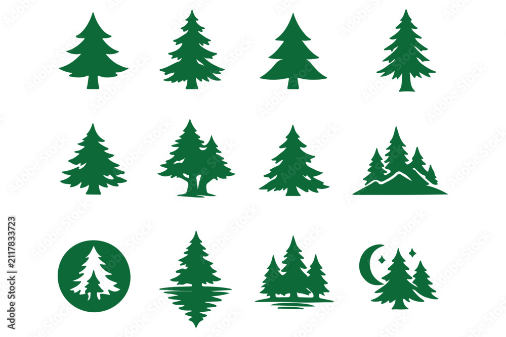 Obraz premium Pine tree Silhouette con set. Fir tree vector set.