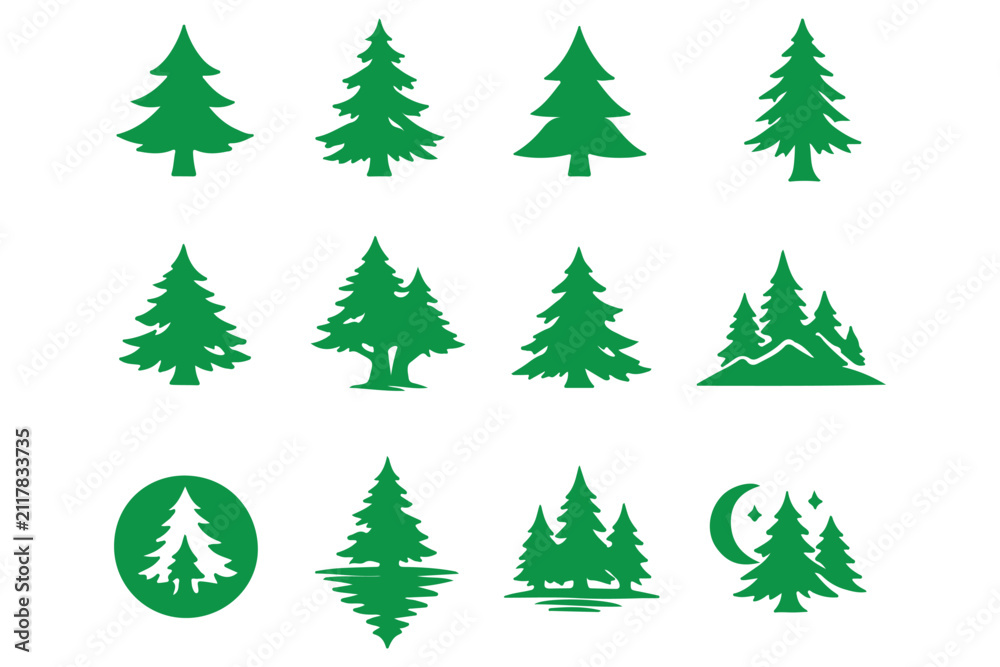 Fototapeta premium Pine tree Silhouette con set. Fir tree vector set.