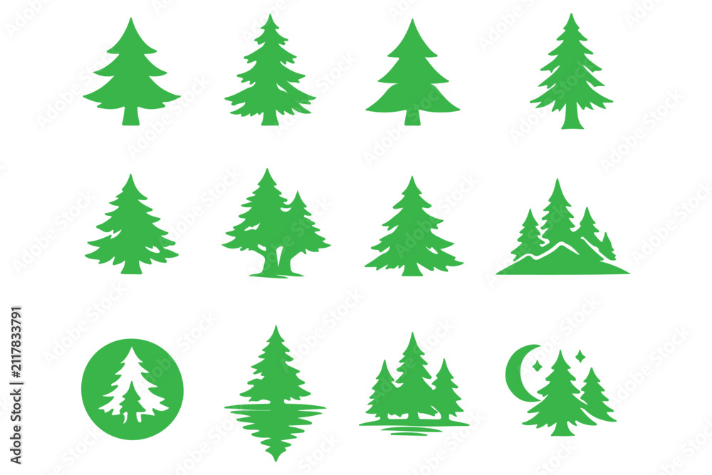 Fototapeta premium Pine tree Silhouette con set. Fir tree vector set.