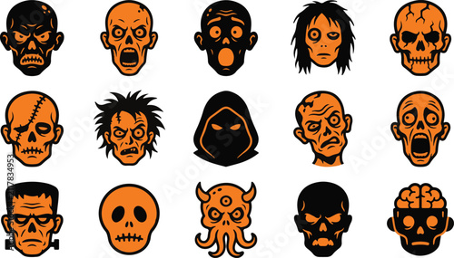Fotografía Creepy halloween monster and zombie character face icons set