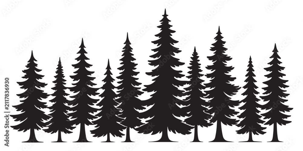 Obraz premium Collection of pine tree silhouettes 