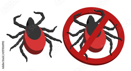 Bild auf Leinwand Tick. Tick in a prohibition sign. Vector isometric 3D clipart.