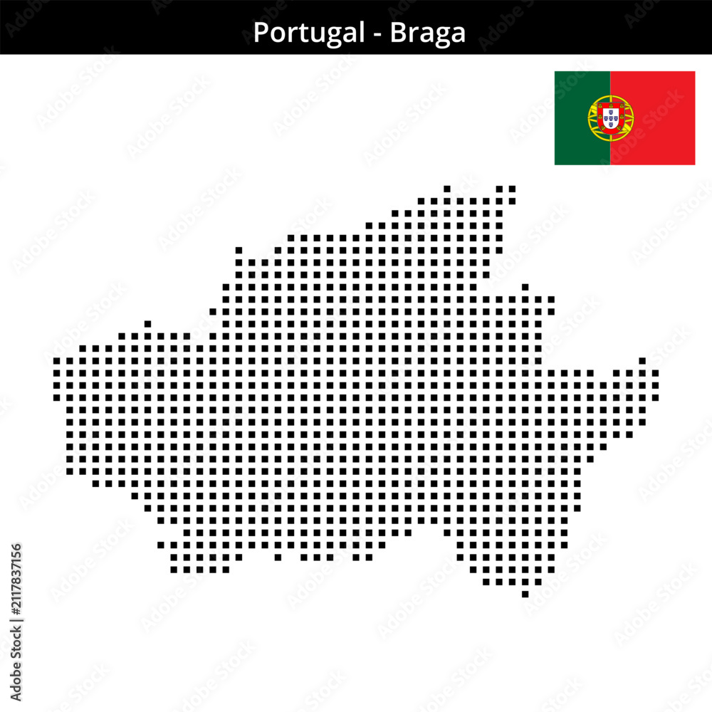 Fototapeta premium Map of Portugal region Braga in medium size square dots