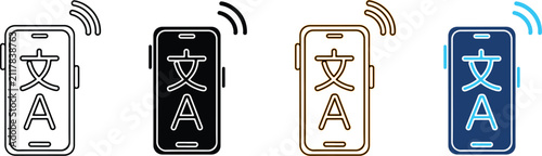 Obraz na plátně Four Stylized Smartphone Icons For Language Translation