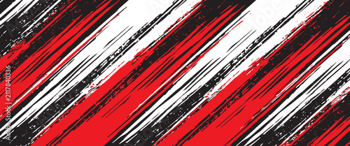Cuadro en lienzo Red, black, and white diagonal brush stroke grunge abstract background pattern for racing livery or sports design