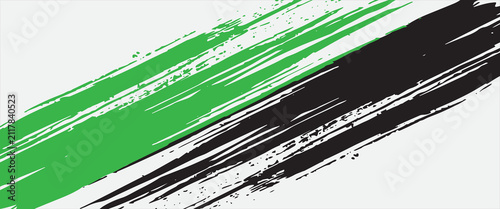 Abstract green and black diagonal grunge brush stroke background design.