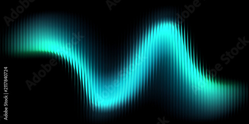 Vibrant light waves pulse against deep black background