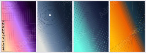 Canvastavla Abstract gradient background set with warped grid orbital circles wavy lines and