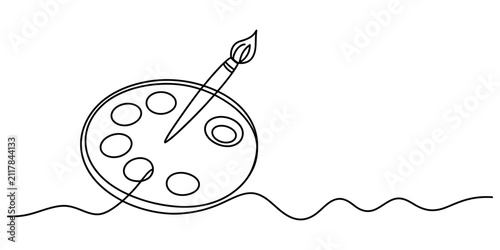 Continuous single line drawing of an artist paint palette and a brush tool for painting and creative design projects Vector, illustration