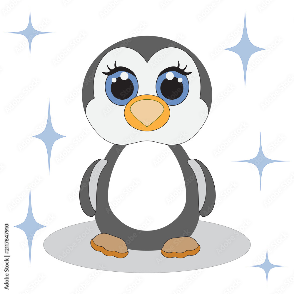 Obraz premium Penguin toy with blue snowflakes on transparent background