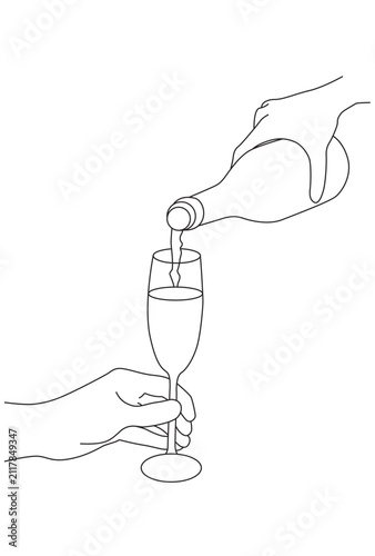 Hand Pouring Drink into Glass Minimalist Beverage Line Art Illustration