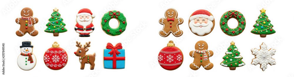 Fototapeta premium Set of various christmas cookies isolated on transparent background