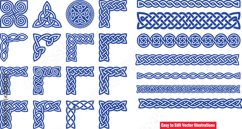 Fotografie Set of celtic knotwork corners and borders