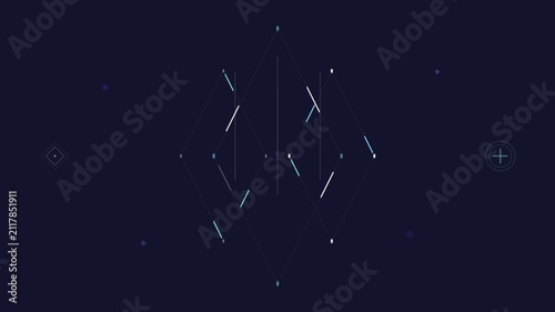 Abstract Geometric Cube Rotating with Data Points and Lines in Motion