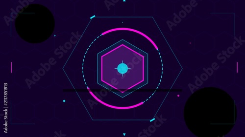 Abstract Futuristic HUD Interface Animation with Rotating Hexagonal Frame