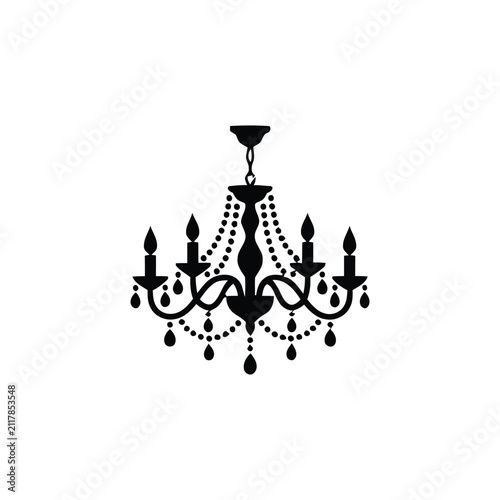 Decorative chandelier silhouette, isolated on white background