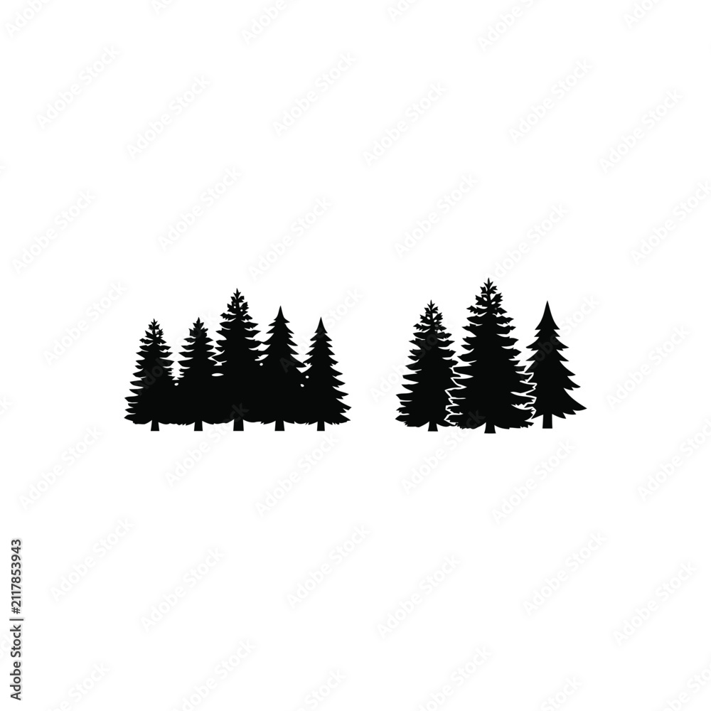 Fototapeta premium Evergreen forest silhouette, isolated on white background