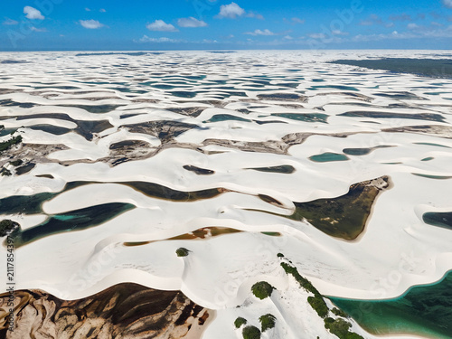 Lençóis Maranhenses – aerial view of the sea of ​​dunes and lagoons in Lençóis Maranhenses National Park.