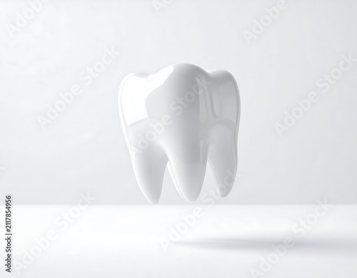 Floating Digital Tooth on Soft White Background, Modern 3D Dental Healthcare Technology Concept for Oral Care, Dentistry and Medical Innovation