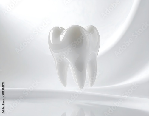 Floating Digital Tooth on Soft White Background, Modern 3D Dental Healthcare Technology Concept for Oral Care, Dentistry and Medical Innovation