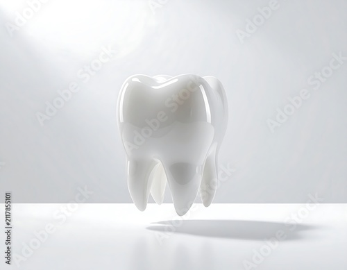 Floating Digital Tooth on Soft White Background, Modern 3D Dental Healthcare Technology Concept for Oral Care, Dentistry and Medical Innovation