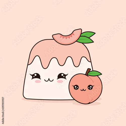 Sweet Peach Pudding Dessert Character with Adorable Fruit Illustration