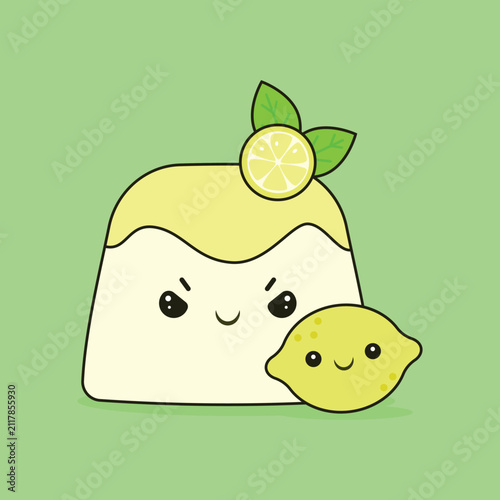Cute Lemon Pudding Dessert Character with Smiling Citrus Fruit Illustration