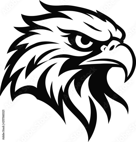 Eagle Head Vector Illustration, Bird Mascot Design, Predator Wildlife, Fierce Hawk Symbol, Black Animal Logo, Isolated Graphic Collection