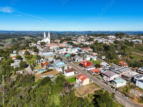Monte Belo do Sul – aerial view of the small town atop the hill in the Serra Gaúcha