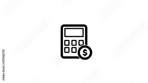 Animated Financial Calculator Dollar Line Icon. Black line art calculator with dollar coin animated icon for budget planning accounting and financial calculation icon.