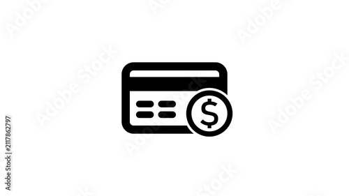 Credit Card Payment Line Icon. Animated line art credit card with dollar coin icon representing online payment cashless transaction and banking card icon animation.