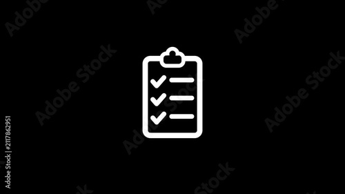 Clipboard Checklist Line Icon animation, Minimalist line art checklist clipboard animated icon for survey task management and corporate projects. line icon