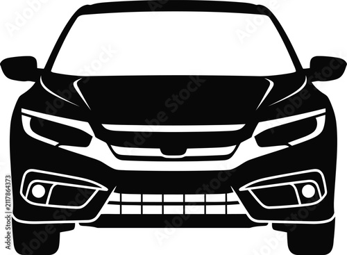 Modern compact sedan car in front view representing Sleek, stylish vehicle for urban driving and transportation