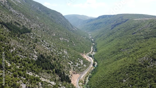 Canyon of the Bregava river in Bosnia and Herzegovina., aerial drone view. 